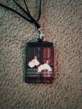 Coach Plaid Cute White Scottie Dog Badge Lanyard